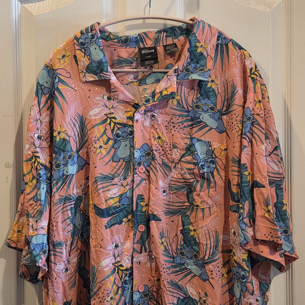 Mens Disney Lilo & Stitch Hawaiian Shirt XXL Aloha Button Front Tropical